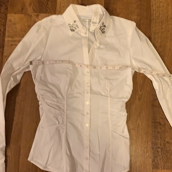NWT NY & Co White Button Down with Gem Collar, XS - Picture 8 of 8